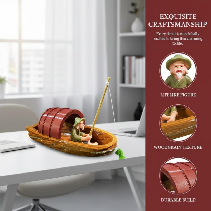 Aquarium Fish Escape - Mini Fisherman Floating Boat Ornament Set