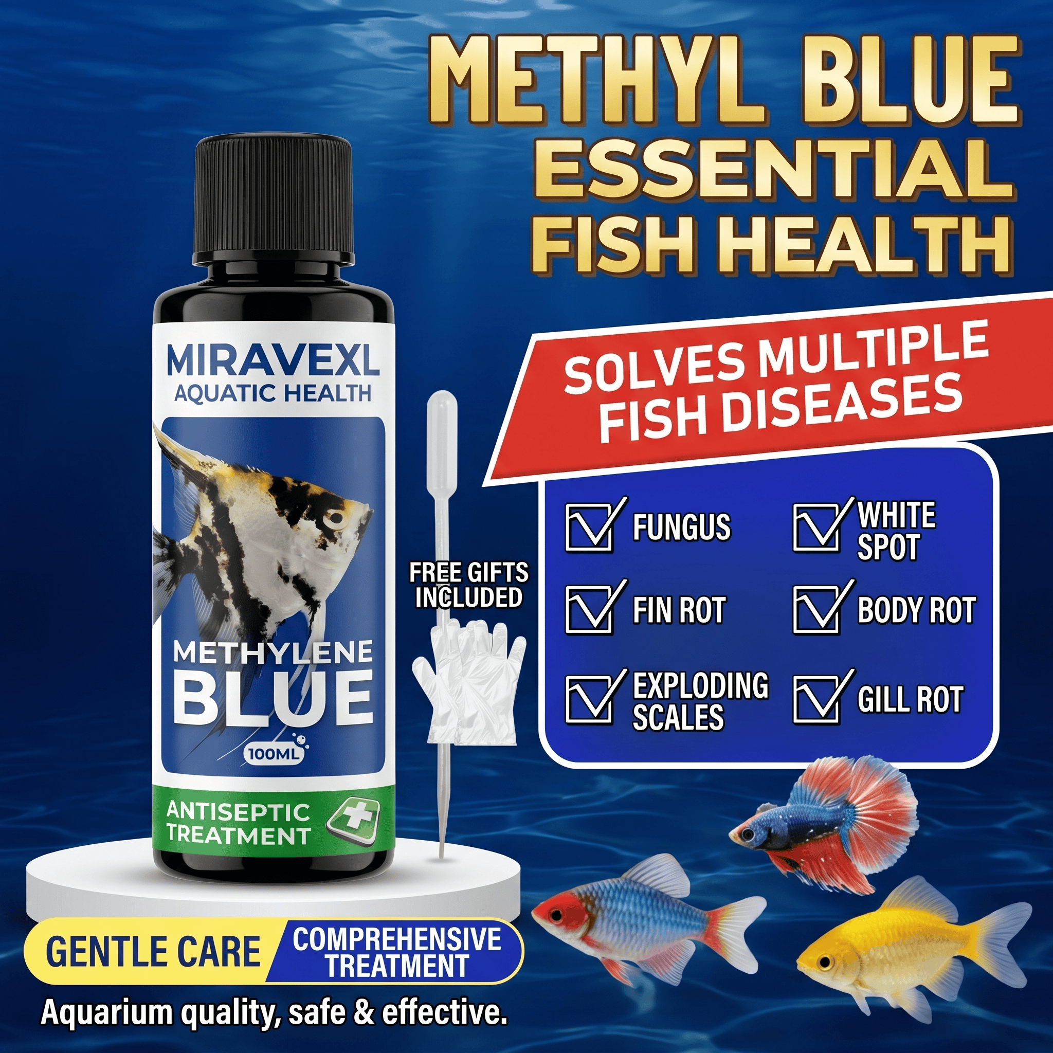 Aquarium Fish Parasites - MIRAVEXL 100ml Methylene Blue Aquarium Fish